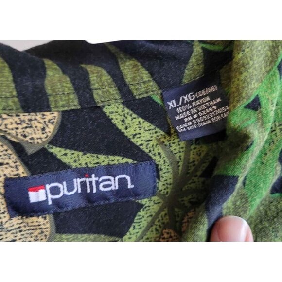 Vtg XL Mens Green Puritan Hawaiian Shirt Short Sleeve Button Down 100% Rayon - Picture 2 of 2